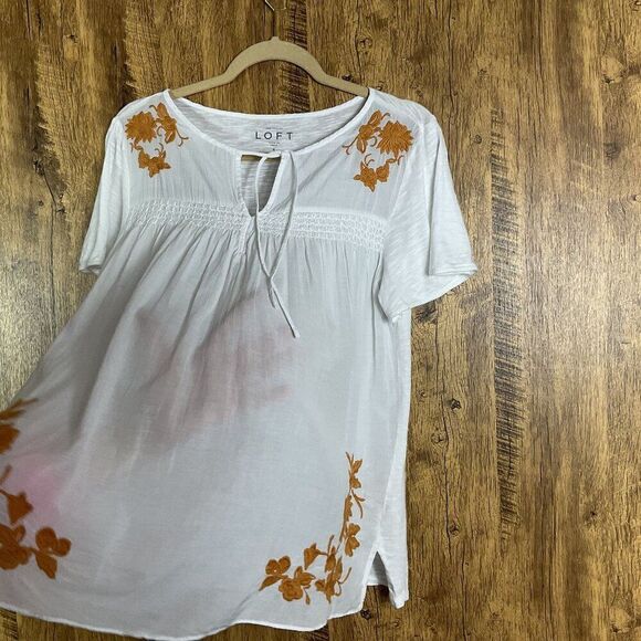 LOFT Floral Embroidered Boho Top, Small, 100% cotton - Picture 4 of 11